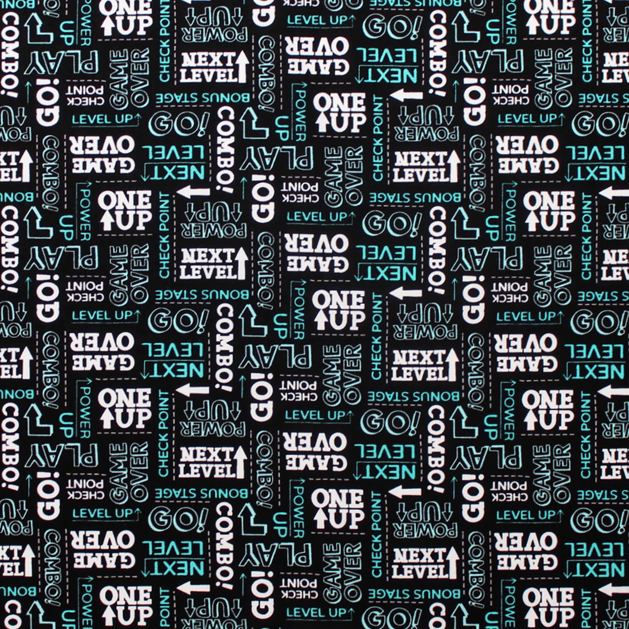 Camelot Fabrics Game On Black Words Cotton Fabric